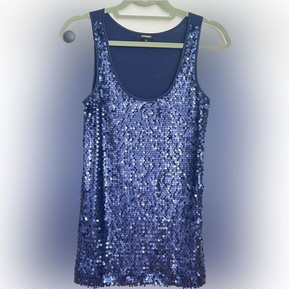 Express Tops - Express Navy Blue Sequin Top